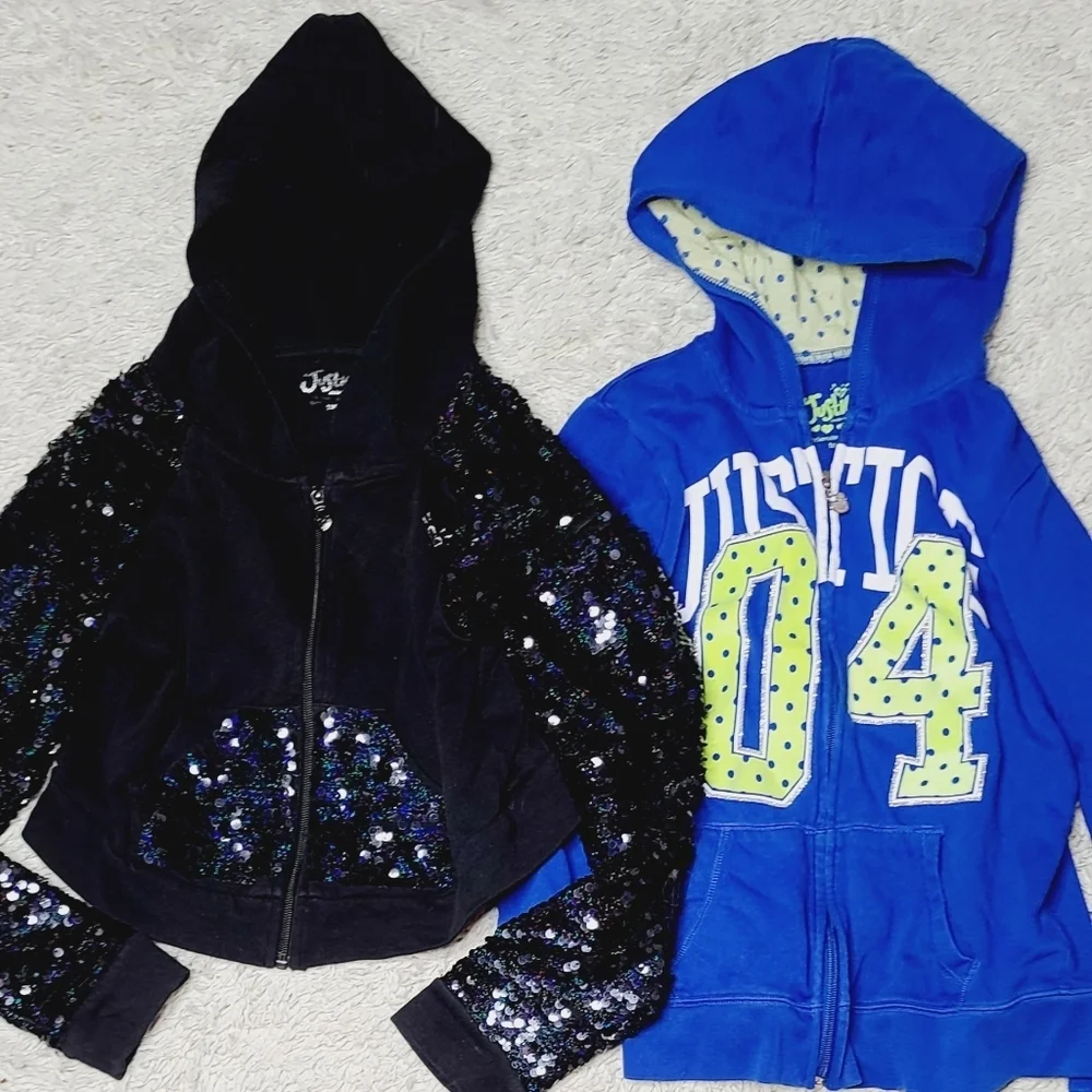 2 girls Justice zip up hooded sweatshirt sequim 12
